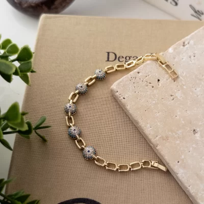 Xp Özel Seri Yarım Top Zirkon Taş İşleme Kuyumcu Model Nazar Boncuk Bileklik