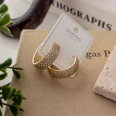 Xp Özel Seri Zirkon Taş İşlemeli Geniş Halka Küpe