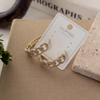 Xp Özel Seri Zirkon Taş İşlemeli Zincir Orta Boy Halka Küpe