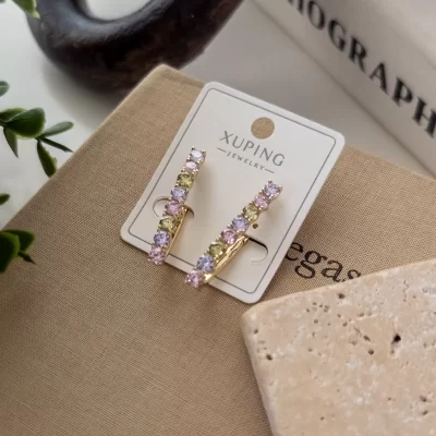 Xp Renkli Zirkon Taşlı Uzun Tasarım Küpe