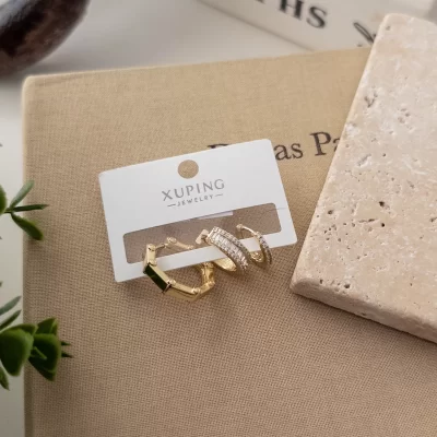 Xp Zirkon Baget Taşlı Üçlü Halka Kombin Tarz Set Küpe