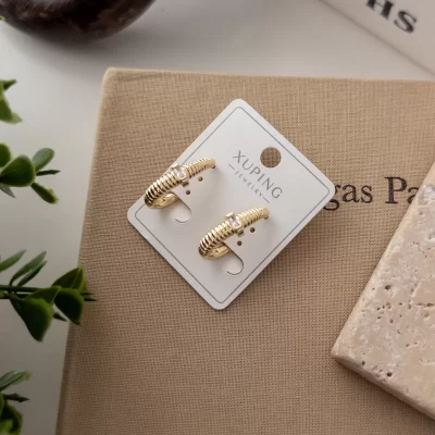 Xp Zirkon Taş Detaylı Tırtıklı Plaka Tarz Uzun Küpe