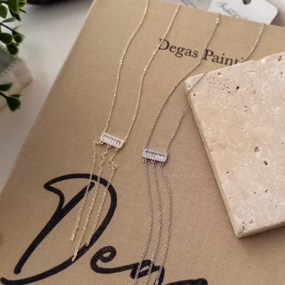 Zirkon Baget Taşlı Zincir Sallantılı Zarif Tarz Kolye