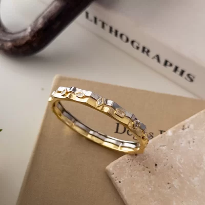 Zirkon Taş Detaylı Çift Renk Tasarım Kelepçe Bileklik