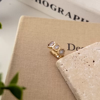 Zirkon Taş Detaylı Çift Renk Tasarım Plaka Earcuff Küpe