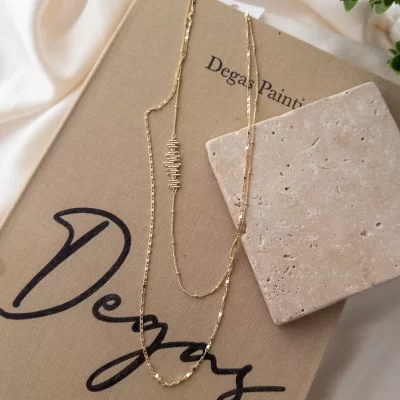 Zirkon Taş Detaylı Zarif Zincirli Tasarım İkili Kombin Kolye