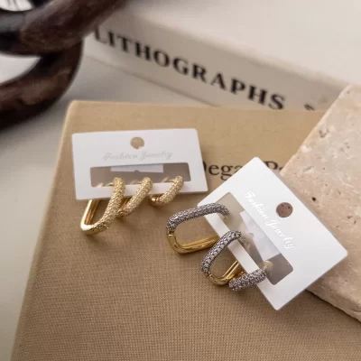 Zirkon Taş İşlemeli Kalın Üçlü U Kombin Set Küpe