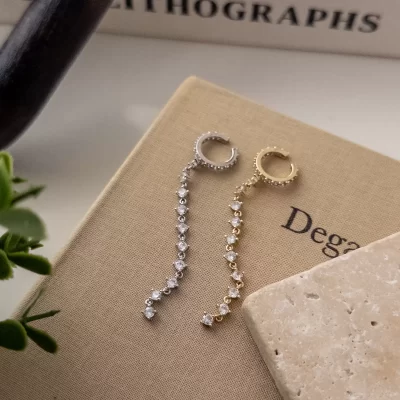 Zirkon Taş Sallantılı Tasarım Halka Earcuff Küpe