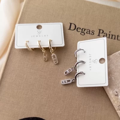 Zirkon Taş Süslemeli Zarif Sallantılı Üçlü Kombin Set Küpe