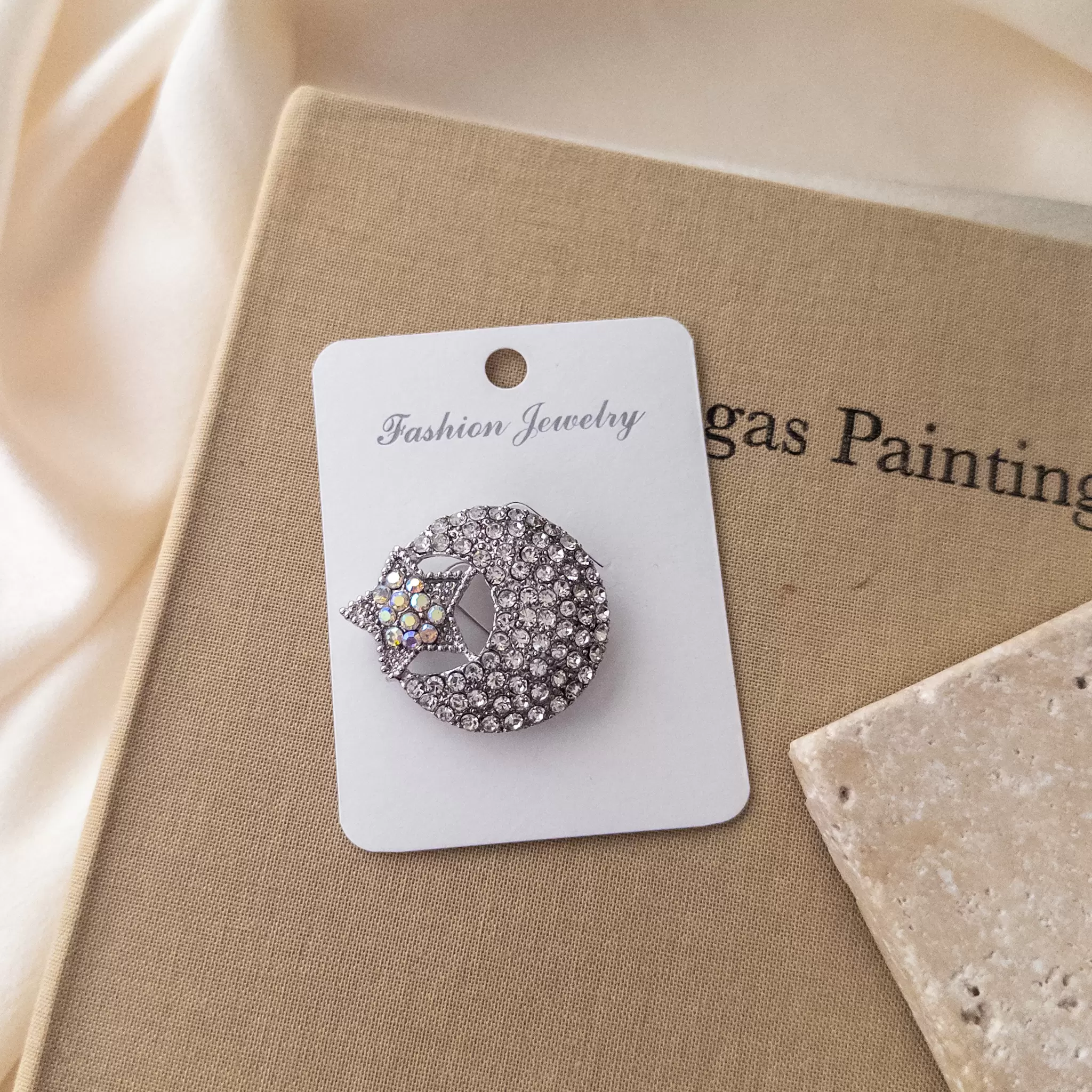 Zirkon Taşlı Ay Ve Yıldız Broş