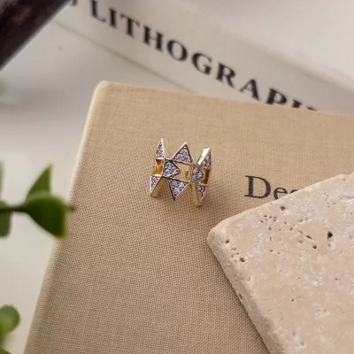 Zirkon Taşlı Büyük Boy Kenarları Çıkıntılı Çift Renk Tasarım Earcuff Küpe