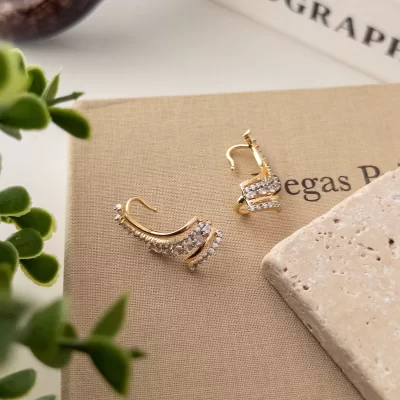 Zirkon Taşlı Çift Renk Deliksiz Üst Kıkırdak İçin Kullanılan Sıkıştırmalı Küpe