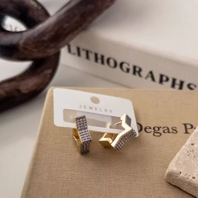 Zirkon Taşlı Çift Renk Kalın Yıldız Tasarım Küpe