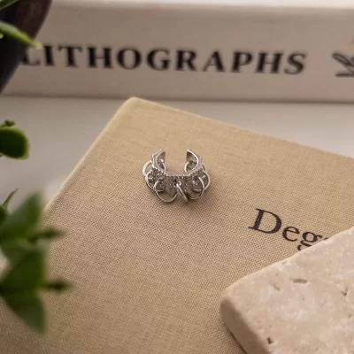 Zirkon Taşlı Gümüş Renk Halka Sallantılı Tasarım Earcuff Küpe