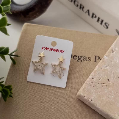 Zirkon Taşlı İçi Boş Yıldız Sallantılı Tarz Küpe