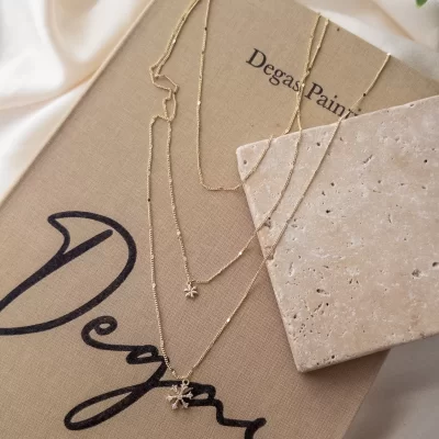 Zirkon Taşlı Kar Tanesi Figürlü Üçlü Zarif Zincir Kombin Kolye