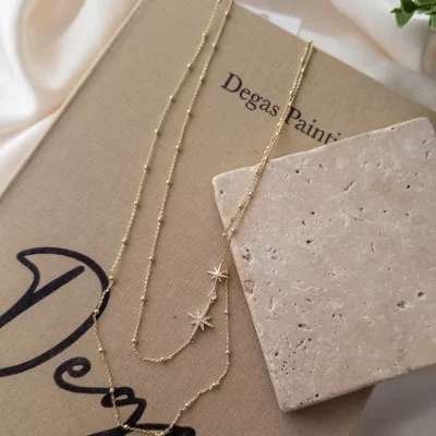 Zirkon Taşlı Kutupyıldızı Detaylı Top Zincirli Zarif İkili Kombin Kolye