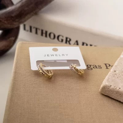 Zirkon Taşlı Minimal İkili Halka Küpe