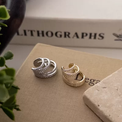 Zirkon Taşlı Tasarım Çıkıntılı Çoklu Earcuff Küpe