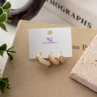 Zirkon Taşlı Üçlü Tombul Halka set Küpe