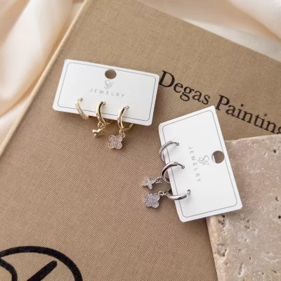 Zirkon Taşlı Yonca Sallantılı Zarif Üçlü Kombin Set Küpe