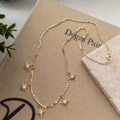 Zirkon Taşlı Kutupyıldızı Figürlü Ezme Zincir Kolye