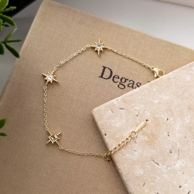 Zirkon Taşlı Kutupyıldızı Figürlü İnce Zincir Zarif Bileklik