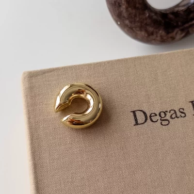 Büyük Gold Renk Bombe Halka Earcuff Küpe