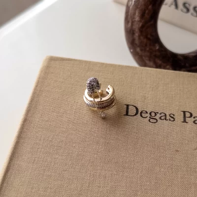 Çift Renk Zirkon Taş İşlemeli Çengel İğne Üçlü Tasarım Earcuff Küpe