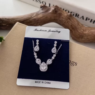 Abiye Damla Zirkon Taş Kolye Küpe Set